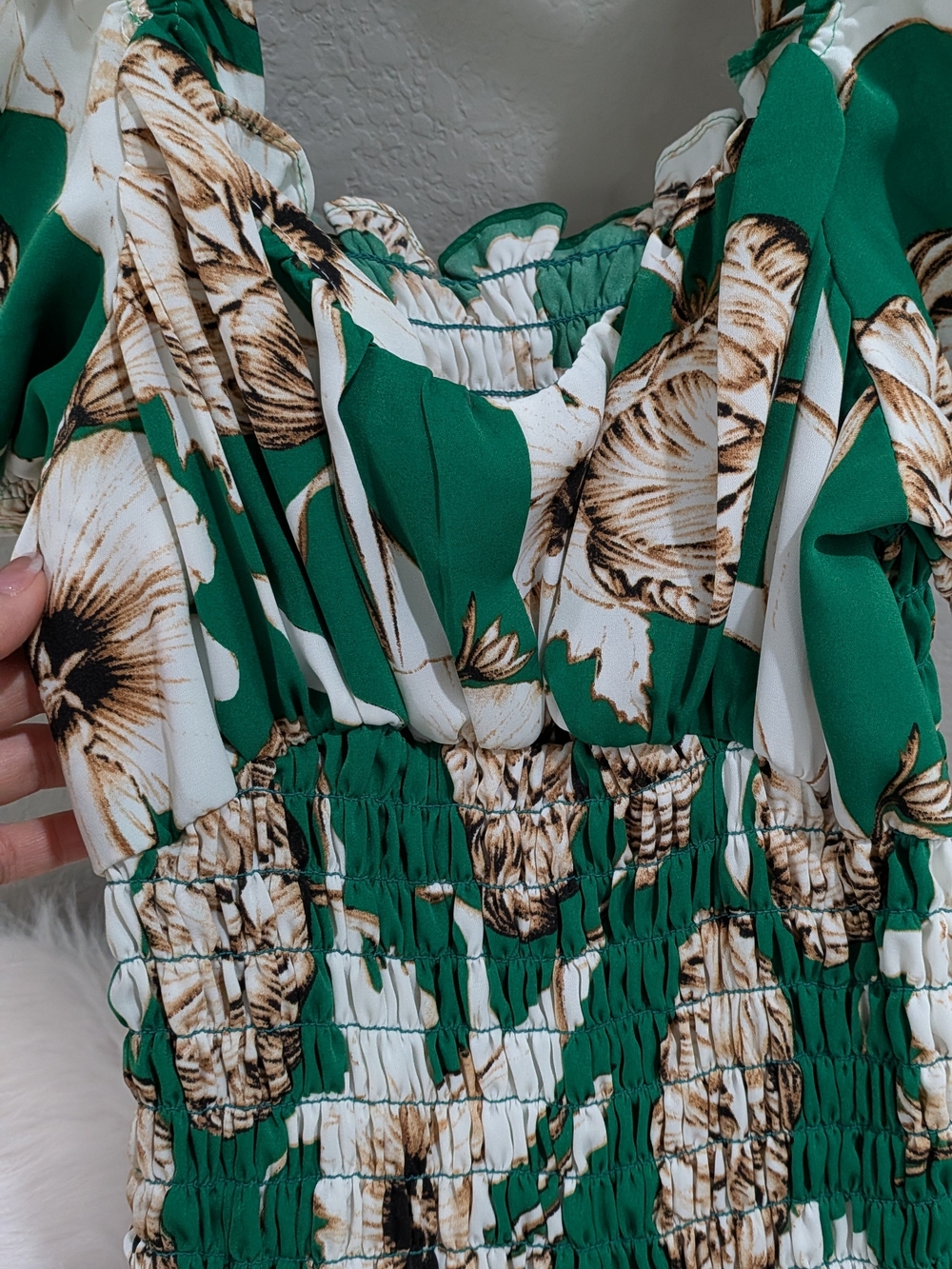 Green Floral Puff-Sleeve Midi Dress festival spirit size Small - Picture 3 of 7